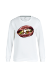 Light Gray Casual Street Lips Printed Patchwork O Neck Tops