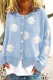 Sky Blue Casual Embroidery Buttons O Neck Outerwear