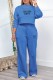 Blue Casual Letter Print Basic O Neck Long Sleeve Two Pieces