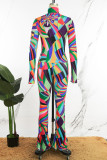 Colour Casual Not Positioning Printed Basic Turtleneck Long Sleeve Two Pieces