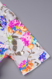 White Casual Patchwork Sequins O Neck Short Sleeve Dress