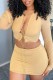 Khaki Sexy Casual Solid Hollowed Out Frenulum O Neck Long Sleeve Two Pieces