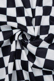 Black White Casual Print Basic O Neck Plus Size Two Pieces