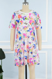 White Casual Patchwork Sequins O Neck Short Sleeve Dress