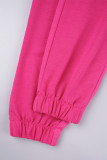 Rose Red Casual Solid Patchwork Hooded Collar Long Sleeve Two Pieces