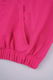 Rose Red Casual Solid Patchwork Hooded Collar Long Sleeve Two Pieces