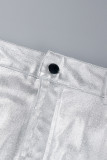 Silver Casual Solid Patchwork Skinny High Waist Conventional Solid Color Skirts