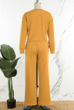 Orange Casual Solid Basic O Neck Long Sleeve Two Pieces
