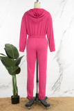 Rose Red Casual Solid Patchwork Hooded Collar Long Sleeve Two Pieces