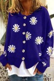 Sky Blue Casual Embroidery Buttons O Neck Outerwear