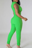 Green Casual Solid Patchwork Zipper O Neck Skinny Jumpsuits