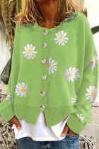 Fluorescent Green Casual Embroidery Buttons O Neck Outerwear