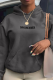 Dark Gray Casual Street Print Draw String Letter Hooded Collar Tops