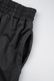 Black Casual Solid Basic Hooded Collar Long Sleeve Two Pieces