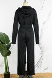 Black Casual Solid Basic Hooded Collar Long Sleeve Two Pieces