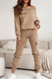Light Gray Casual Solid Patchwork Oblique Collar Long Sleeve Two Pieces