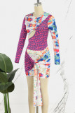 Colour Casual Print Hollowed Out Patchwork O Neck Long Sleeve Dresses