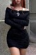 Black Sexy Casual Solid Backless Off the Shoulder Long Sleeve Dresses