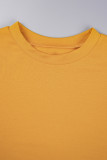 Earth Yellow Casual Solid Basic O Neck Long Sleeve Two Pieces