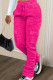 Rose Red Casual Solid Patchwork Draw String Pocket Straight Mid Waist Straight Solid Color Bottoms
