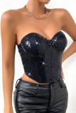 Pink Sexy Patchwork Sequins Backless Strapless Tops