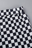 Black White Casual Print Basic O Neck Plus Size Two Pieces