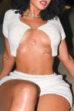 White Sexy Casual Solid Basic O Neck Short Sleeve Two Pieces