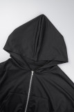 Black Casual Solid Basic Hooded Collar Long Sleeve Two Pieces