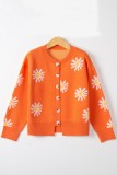 Orange Casual Embroidery Buttons O Neck Outerwear
