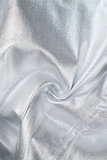 Silver Casual Solid Patchwork Skinny High Waist Conventional Solid Color Skirts