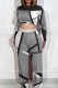 Grey Casual Print Basic O Neck Long Sleeve Two Pieces
