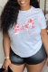 White Casual Street Print Patchwork Letter O Neck T-Shirts