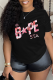 Black Casual Street Print Patchwork Letter O Neck T-Shirts