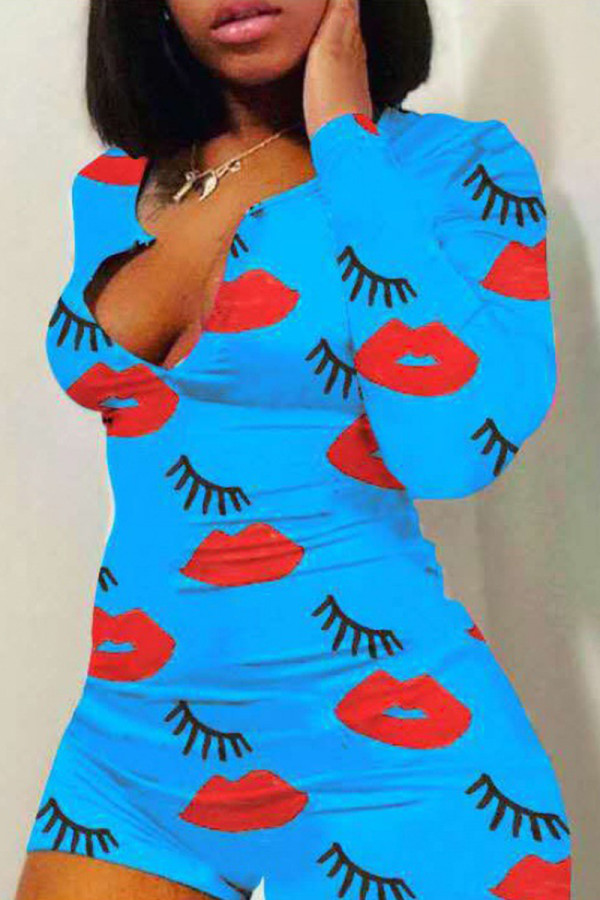 Colorful Blue Living Letter Patchwork Rompers