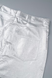 Silver Casual Solid Patchwork Skinny High Waist Conventional Solid Color Skirts