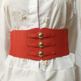 Red College Solid Buttons Belts