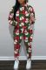 Red Green Casual Print Basic Hooded Collar Long Sleeve Two Pieces
