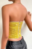 Silver Sexy Patchwork Sequins Backless Strapless Tops