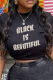 Black Casual Street Print Patchwork Letter O Neck T-Shirts