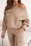 Light Gray Casual Solid Patchwork Oblique Collar Long Sleeve Two Pieces