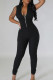 Black Casual Solid Patchwork Zipper O Neck Skinny Jumpsuits