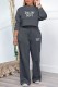 Dark Gray Casual Letter Print Basic O Neck Long Sleeve Two Pieces