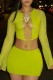 Fluorescent Green Sexy Casual Solid Hollowed Out Frenulum O Neck Long Sleeve Two Pieces
