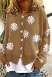 Orange Casual Embroidery Buttons O Neck Outerwear