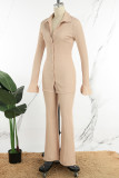 White Casual Solid Patchwork Turndown Collar Long Sleeve Two Pieces