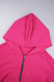Rose Red Casual Solid Patchwork Hooded Collar Long Sleeve Two Pieces