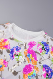 White Casual Patchwork Sequins O Neck Short Sleeve Dress