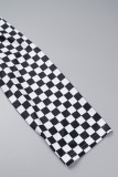 Black White Casual Print Basic O Neck Plus Size Two Pieces