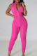 Rose Red Casual Solid Patchwork Zipper O Neck Skinny Jumpsuits