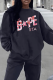Black Casual Daily Print Patchwork Letter O Neck Tops
